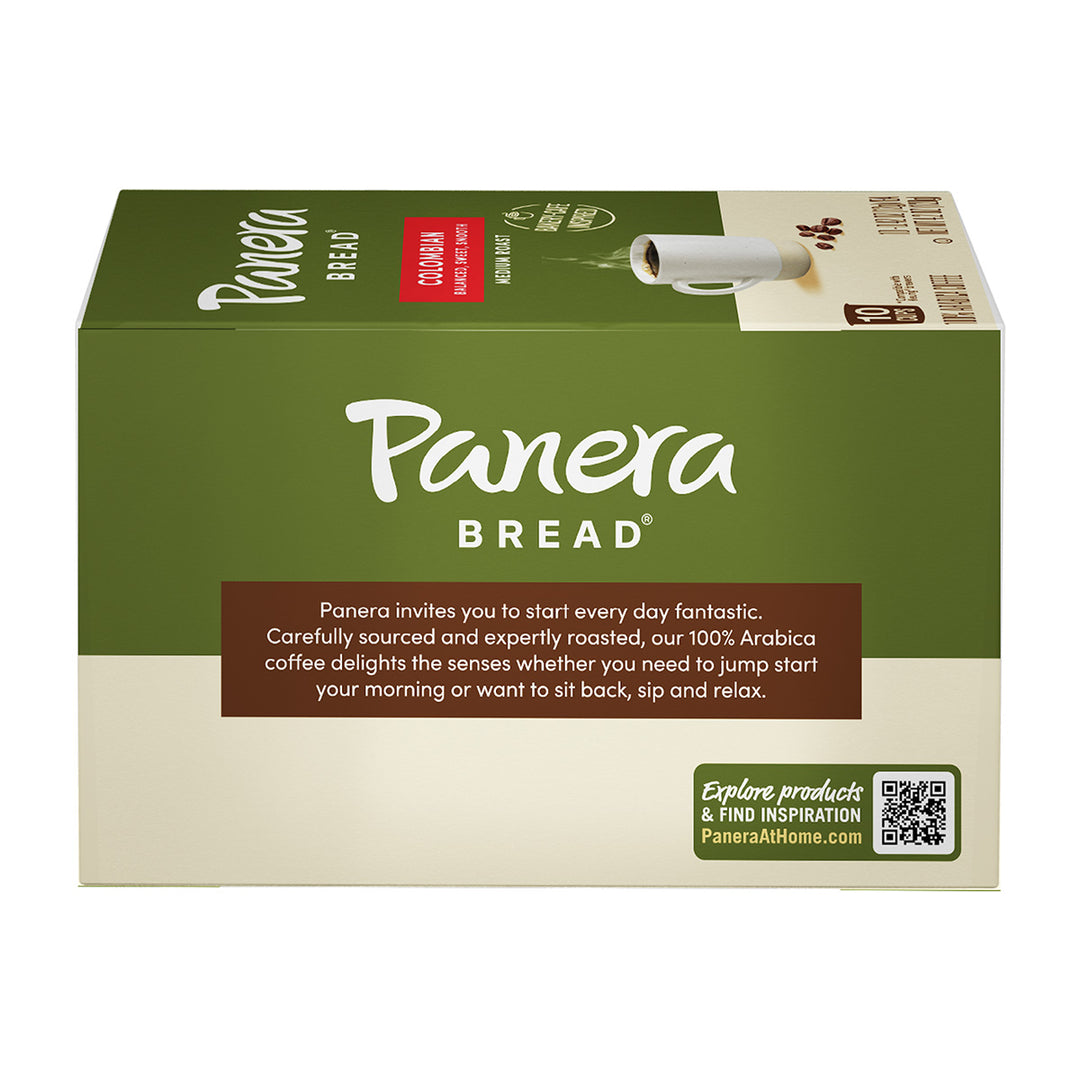 green panera colombian 10 pod carton with description