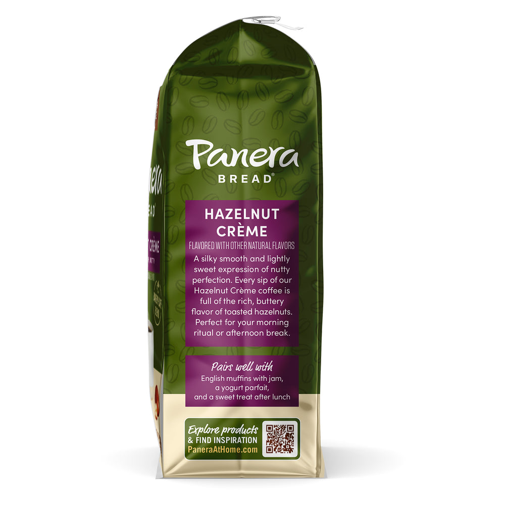 green panera bread coffee hazelnut ground coffee bag side view with description