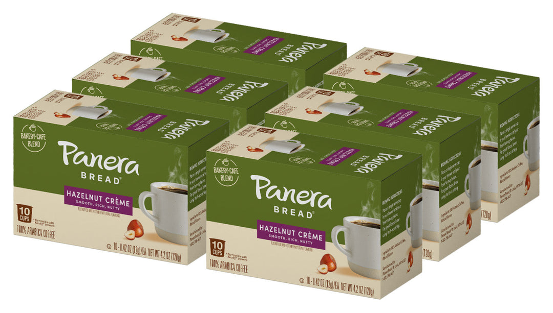 Green Panera hazelnut cartons, 10pods 6pack