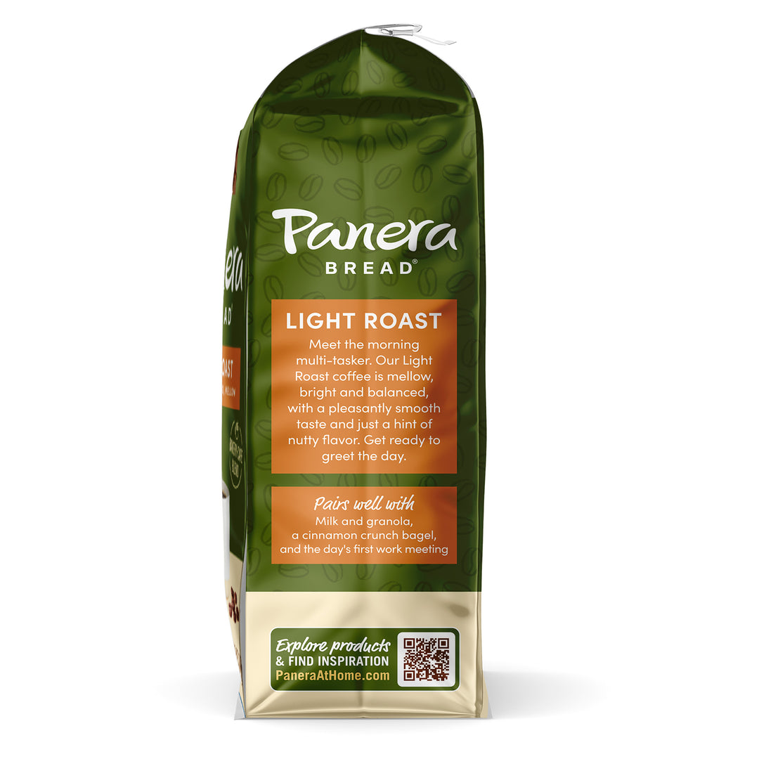 green panera bread coffee light roast ground coffee bag side view with description