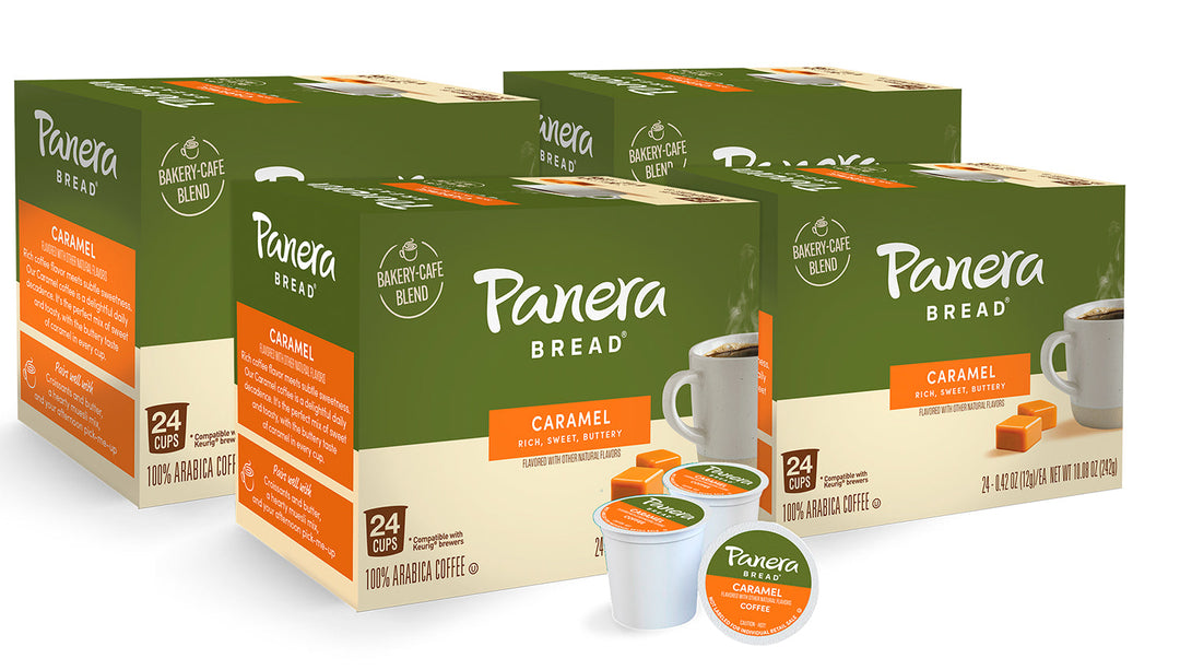 Caramel four pack, 24 cup cartons, with sample pods in front