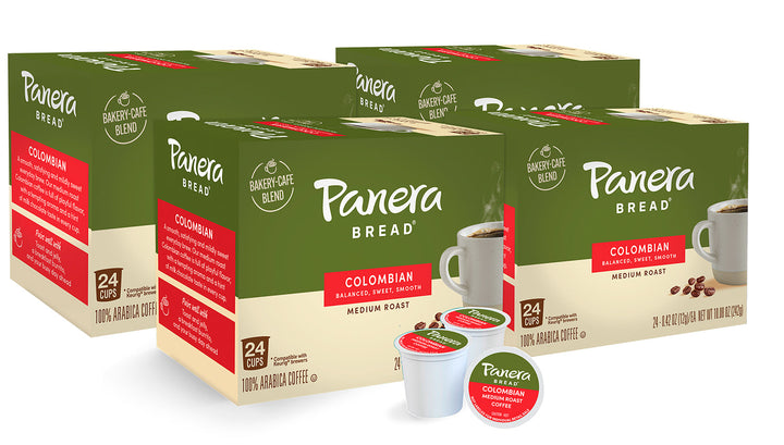 Panera Colombian four pack, 24 cup cartons, with sample pods in front