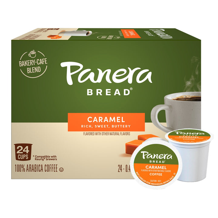 Panera Caramel Blend 24 Cup Carton, with sample pods in front