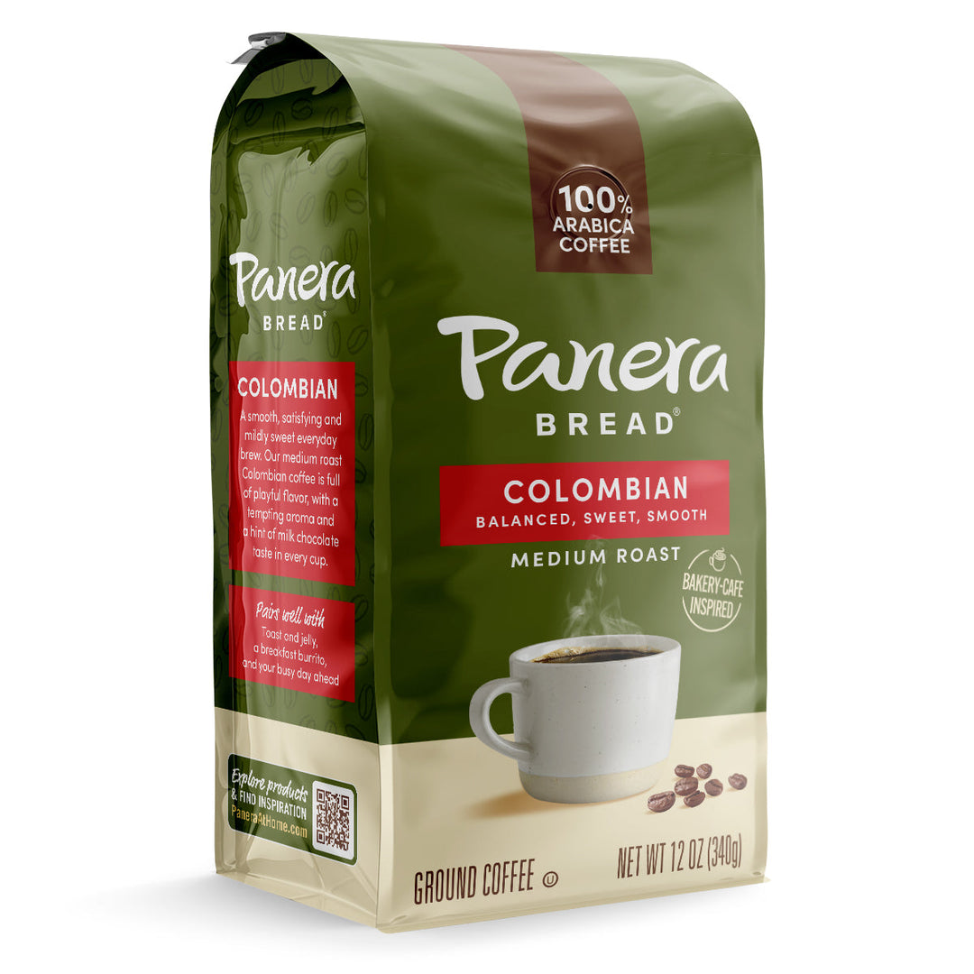 panera colombian roast 100% arabica ground coffee in green bag