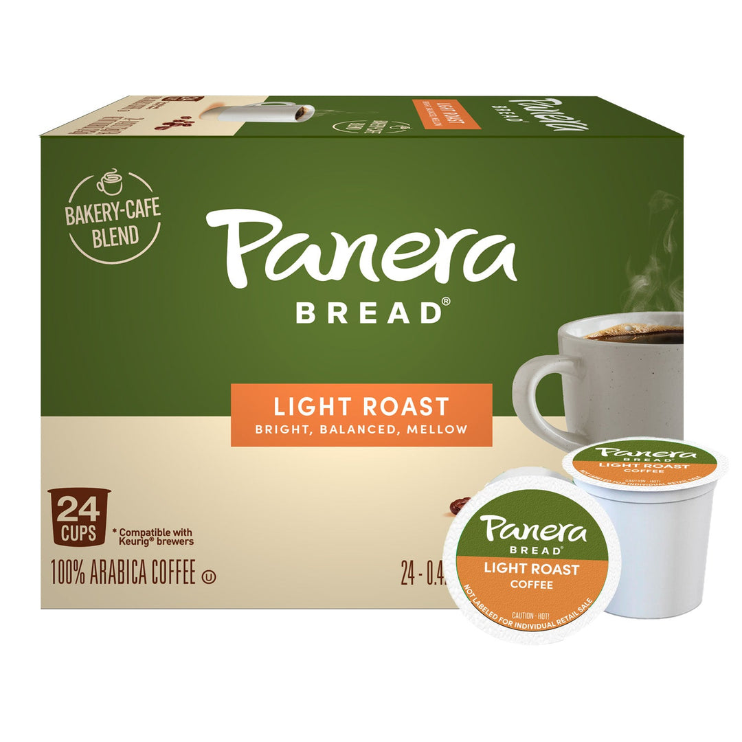 Panera Light Roast, Green 24 Cup Carton, with sample pods in front