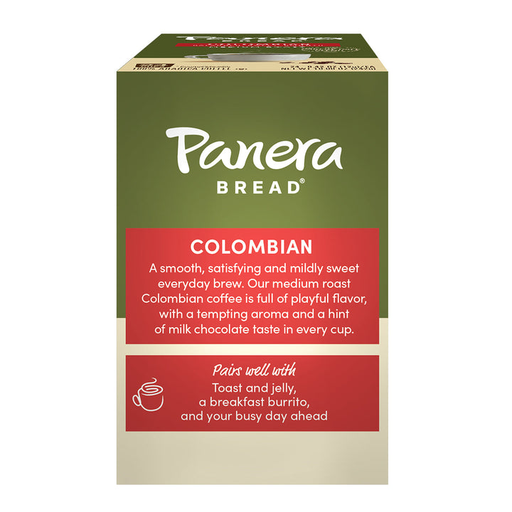 Panera Colombian Blend back of box, with description